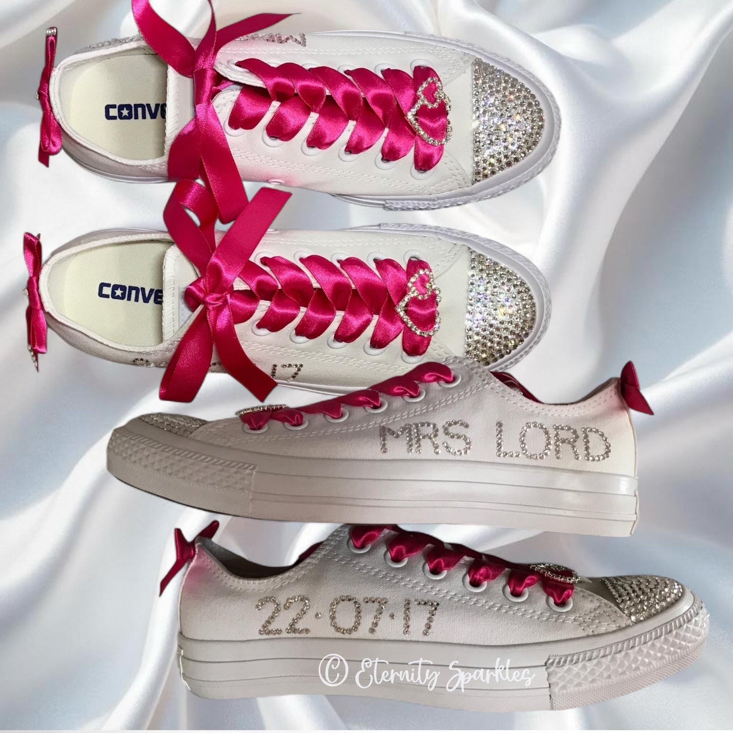 Custom Converse Mono White Personalised Luxury Crystal Sparkle Bridal Trainers