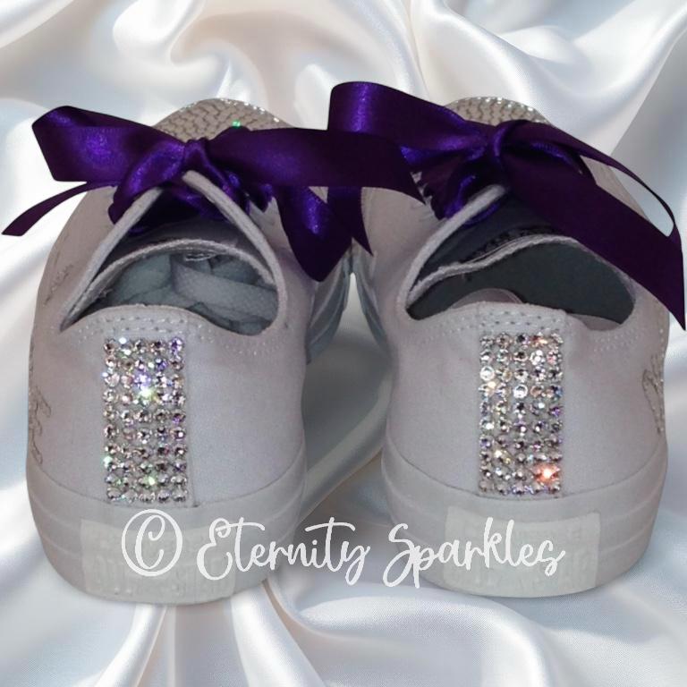 Custom Converse Mono White Luxury Crystal Starburst Sparkle Bridal Trainers