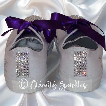 Custom Converse Mono White Luxury Crystal Starburst Sparkle Bridal Trainers
