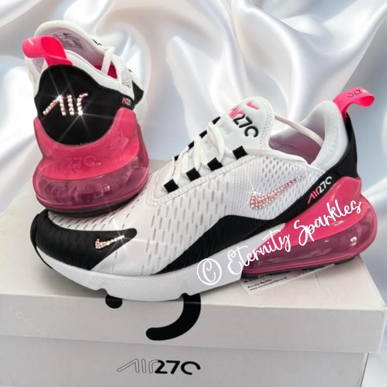 Custom Nike Air Max 270 White, Pink, Black Luxury Crystal Sparkle Trainers