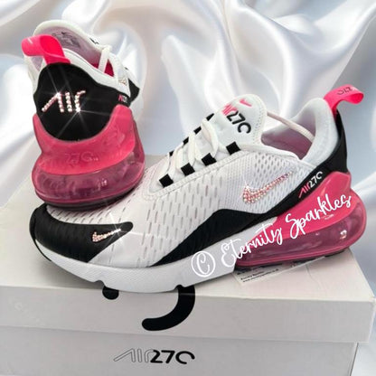 Custom Nike Air Max 270 White, Pink, Black Luxury Crystal Sparkle Trainers
