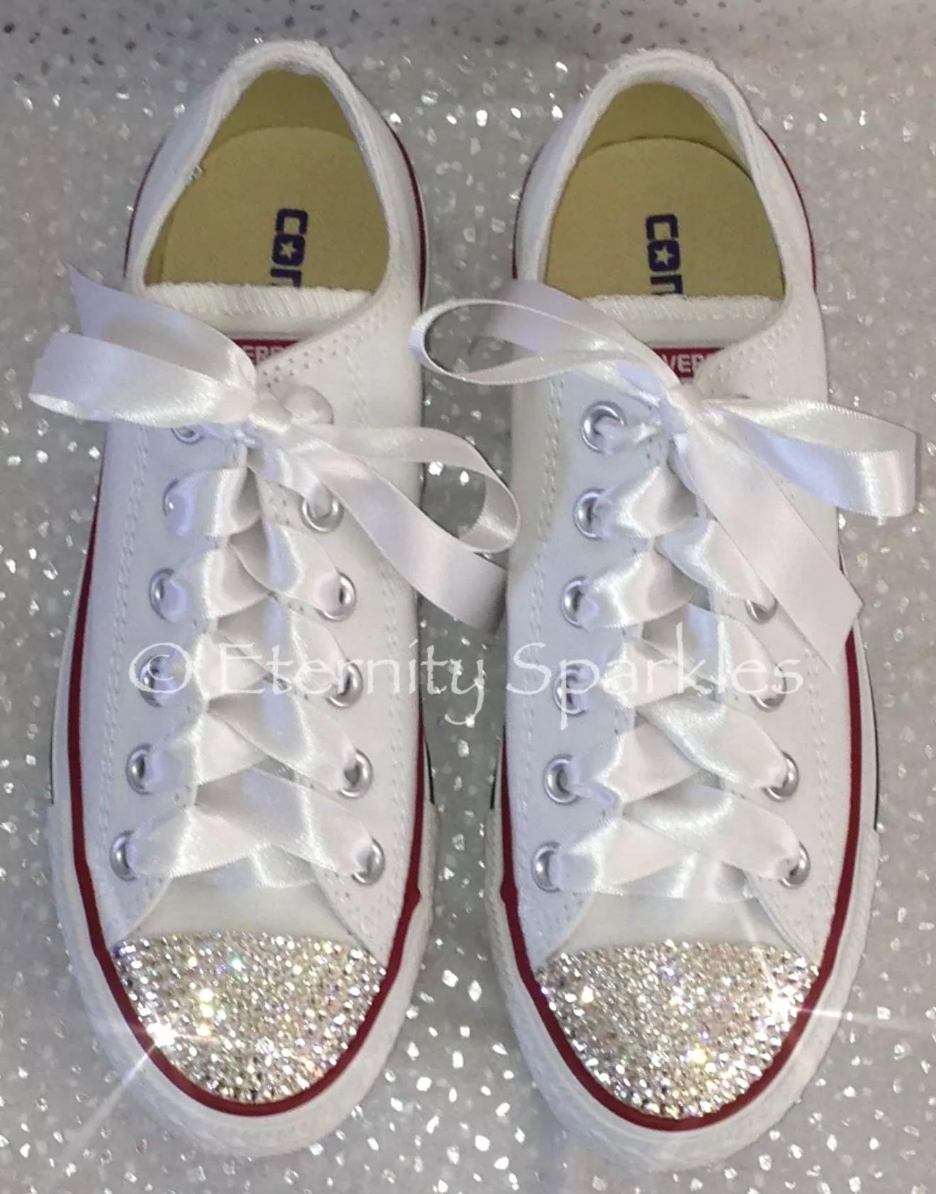 Custom Converse White Luxury Crystal Sparkle Bridal Trainers