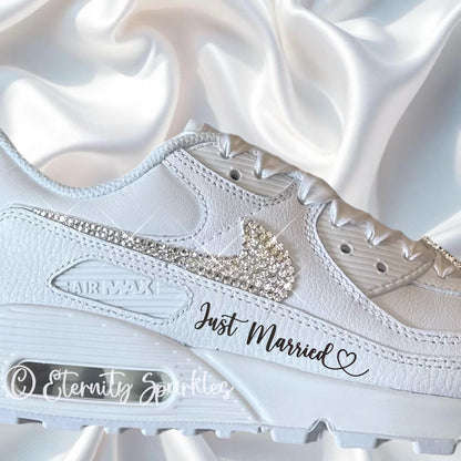Custom Nike Air Max 90 White Personalised Luxury Crystal Sparkle Bridal Trainers