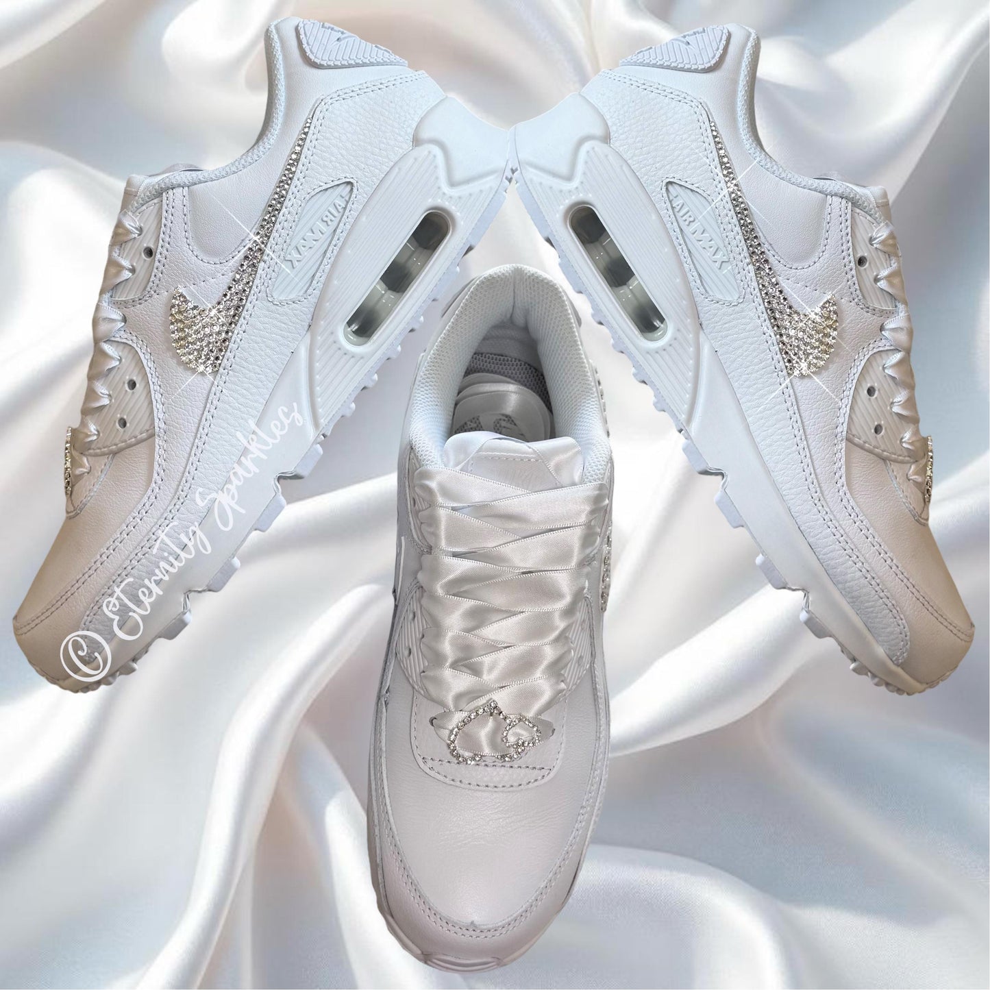 Custom Nike Air Max 90 White Personalised Luxury Crystal Sparkle Bridal Trainers