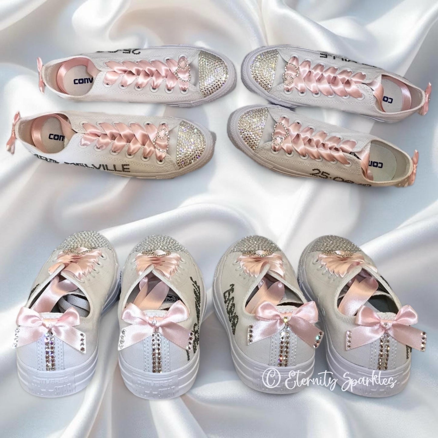 Custom Converse Mono White Personalised Luxury Crystal Sparkle Bridal Trainers