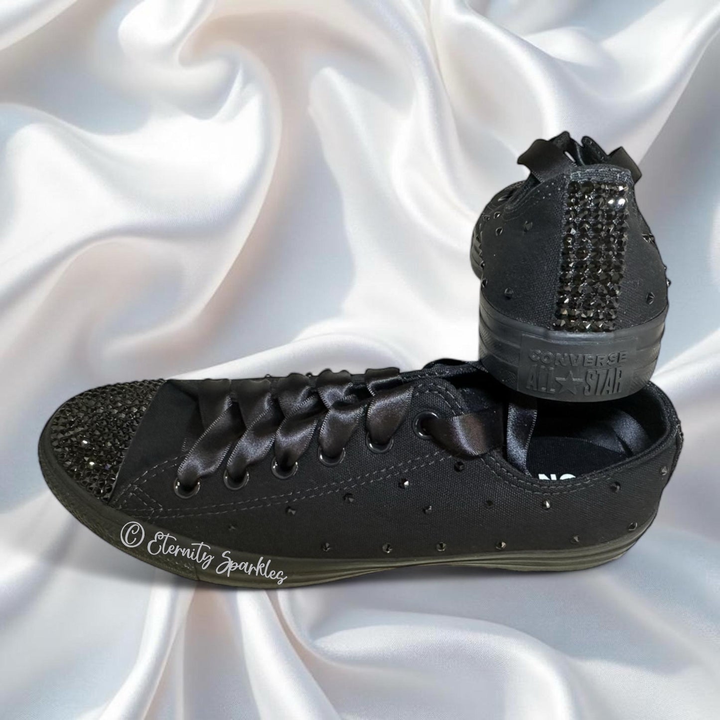Custom Converse Mono Black Luxury Crystal Sparkle Trainers