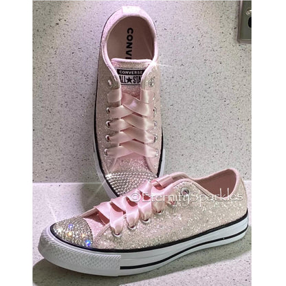 Custom Converse Pale Pink Glitter Luxury Crystal Sparkle Trainers