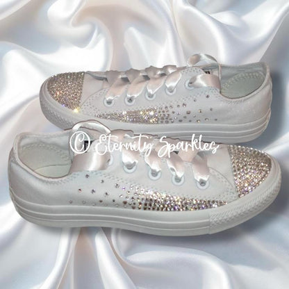 Custom Converse Mono White Luxury Crystal Starburst Sparkle Bridal Trainers