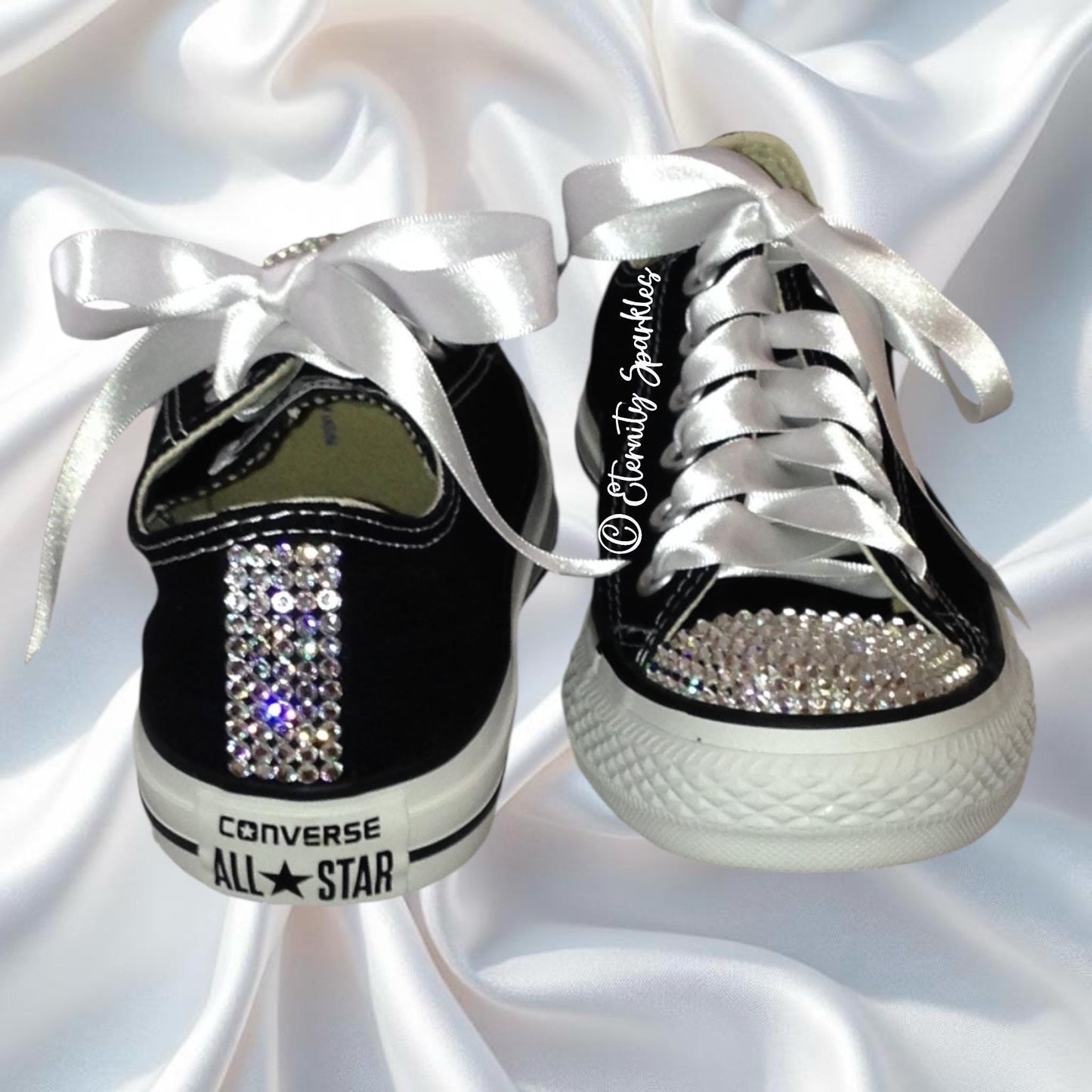 Custom Converse Black Luxury Crystal Sparkle Ladies Trainers