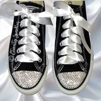 Custom Converse Black Luxury Crystal Sparkle Ladies Trainers