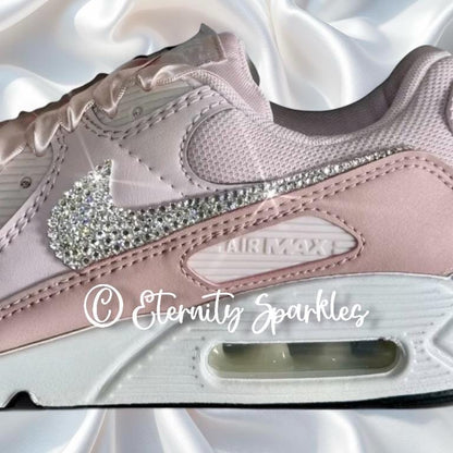 Custom Nike Air Max 90 Blush Pink Luxury Crystal Sparkle Ladies Trainers