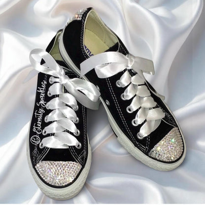 Custom Converse Black Luxury Crystal Sparkle Ladies Trainers