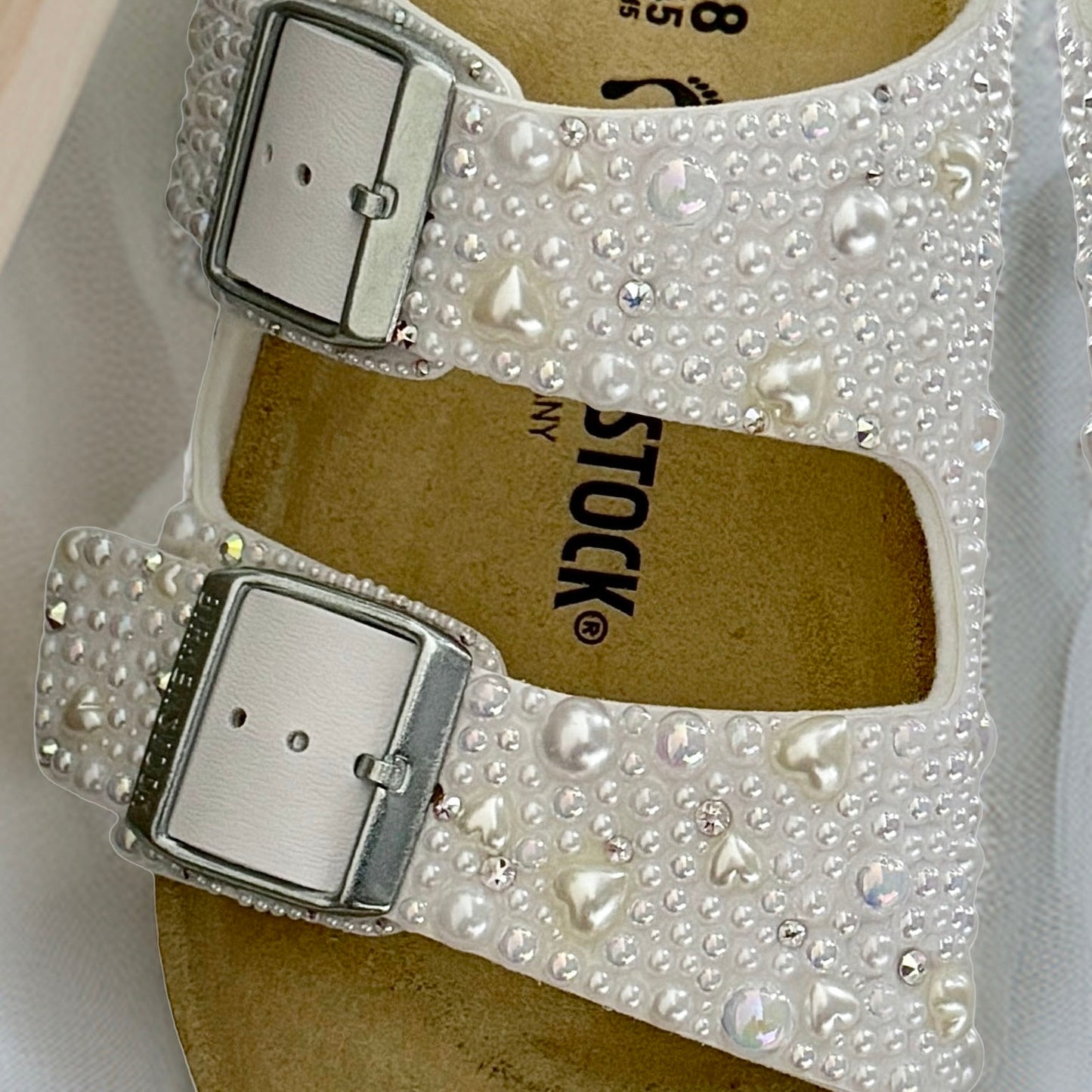 Custom Birkenstock Arizona White Pearl Bridal Wedding Sandals