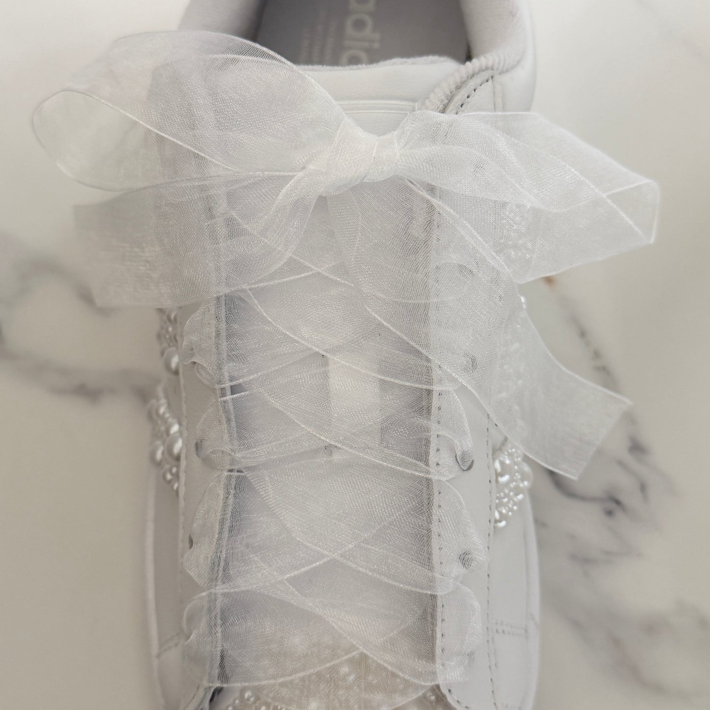 Custom White Adidas Superstar Luxury Pearl Personalised Bridal Trainers