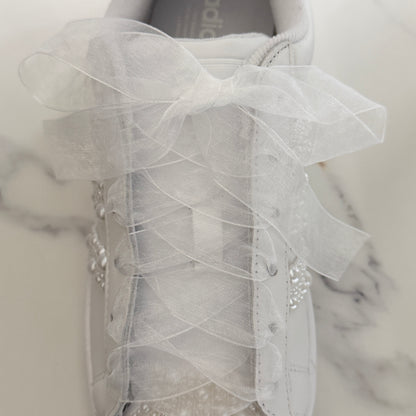 Custom White Adidas Superstar Luxury Pearl Personalised Bridal Trainers