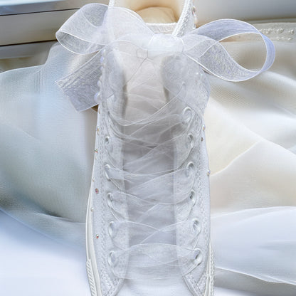 Custom Converse White Luxury Pearl Sparkle Hi-Top Bridal Trainers