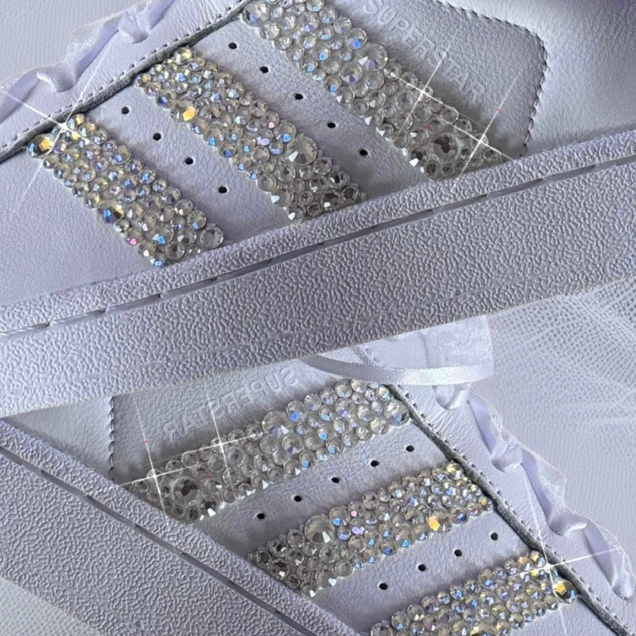 Custom White Adidas Superstar Luxury Crystal Sparkle Personalised Bridal Trainers