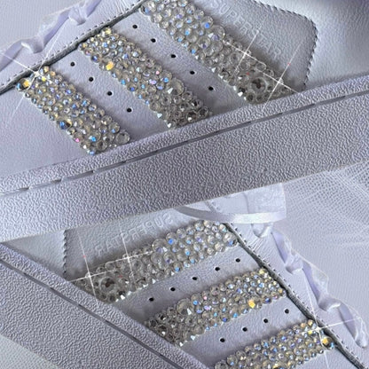 Custom White Adidas Superstar Luxury Crystal Sparkle Personalised Bridal Trainers
