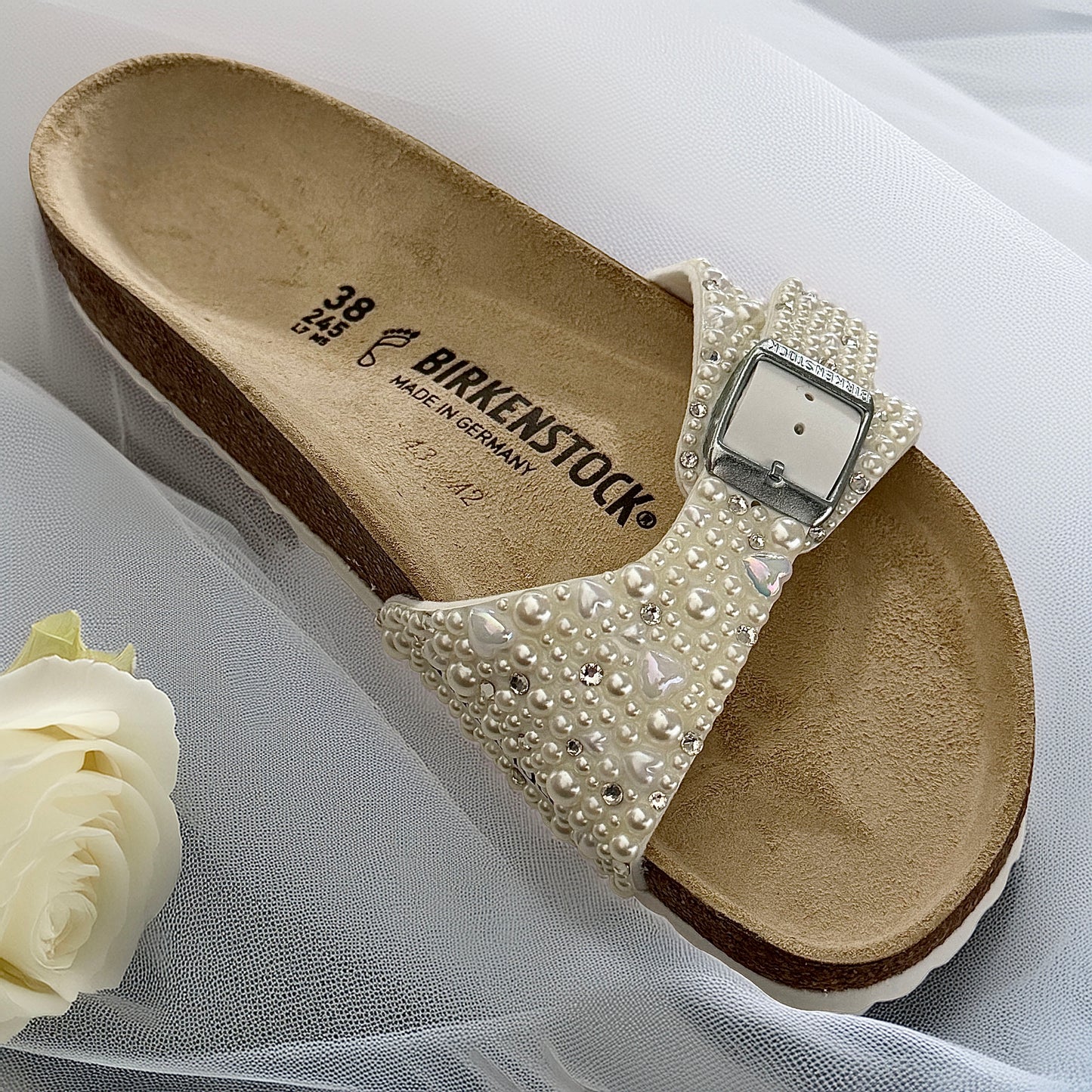 Custom Birkenstock Madrid Pearl Bridal Wedding Sandals