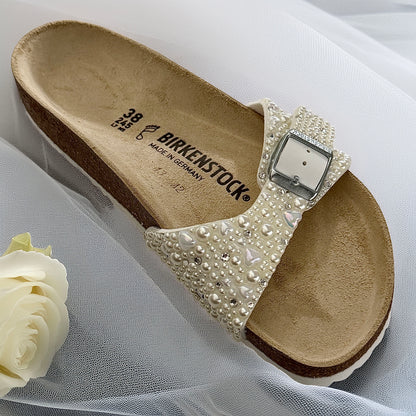 Custom Birkenstock Madrid Pearl Bridal Wedding Sandals
