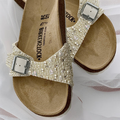 Custom Birkenstock Madrid Pearl Bridal Wedding Sandals