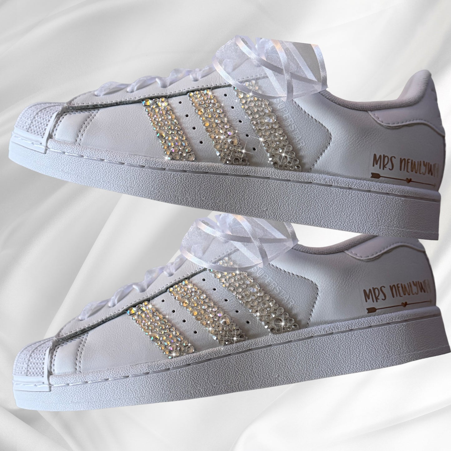 Custom White Adidas Superstar Luxury Crystal Sparkle Personalised Bridal Trainers