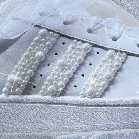 Custom White Adidas Superstar Luxury Pearl Personalised Bridal Trainers