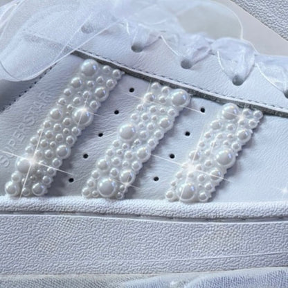 Custom White Adidas Superstar Luxury Pearl Personalised Bridal Trainers