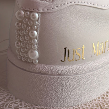Custom White Adidas Superstar Luxury Pearl Personalised Bridal Trainers