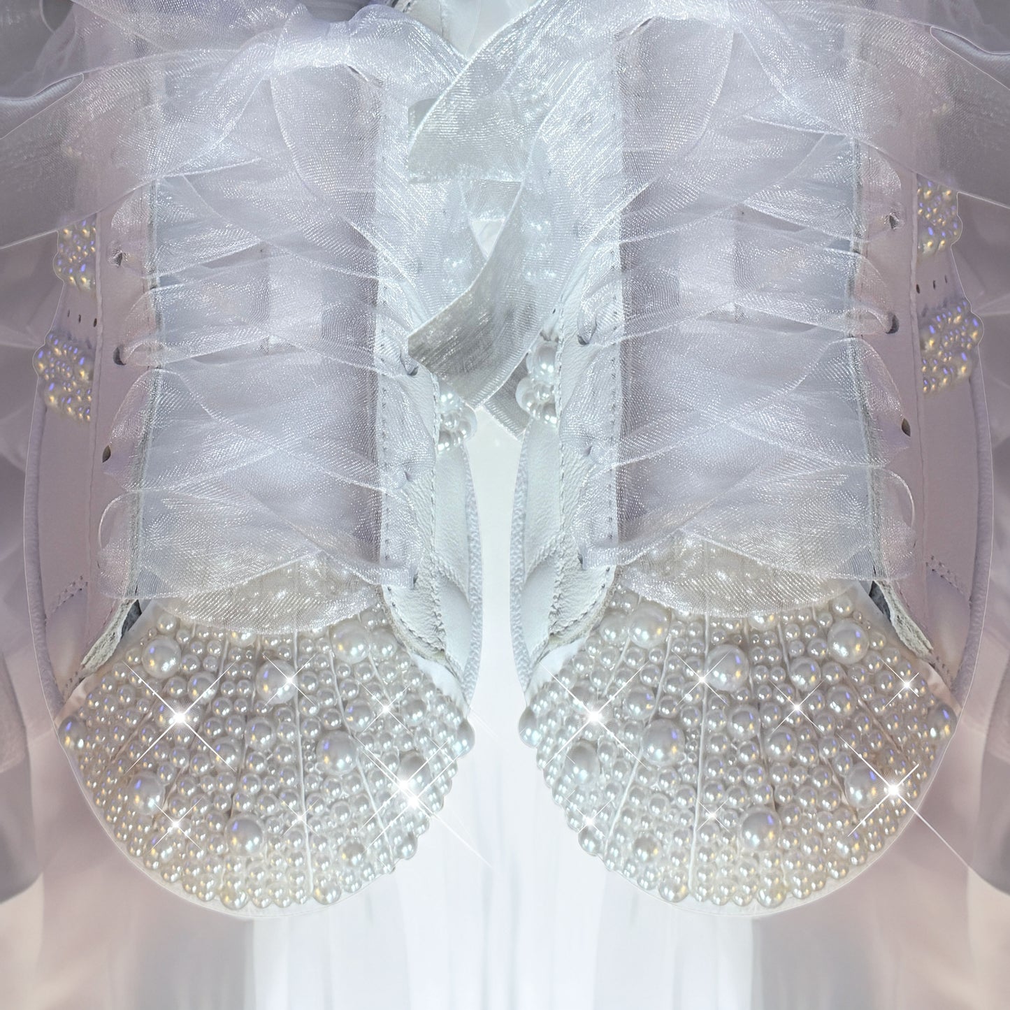 Custom White Adidas Superstar Luxury Pearl Personalised Bridal Trainers