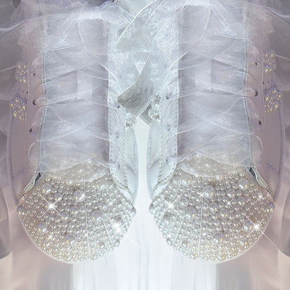 Custom White Adidas Superstar Luxury Pearl Personalised Bridal Trainers