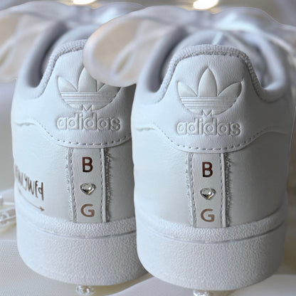 Custom White Adidas Superstar Luxury Crystal Sparkle Personalised Bridal Trainers