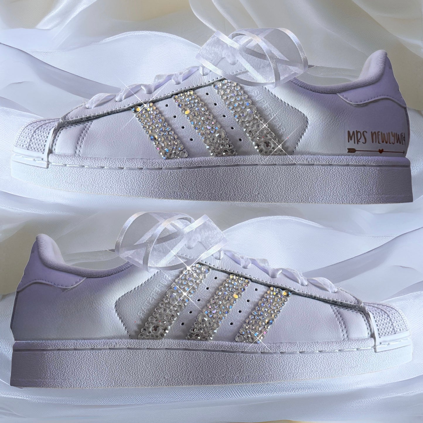 Custom White Adidas Superstar Luxury Crystal Sparkle Personalised Bridal Trainers