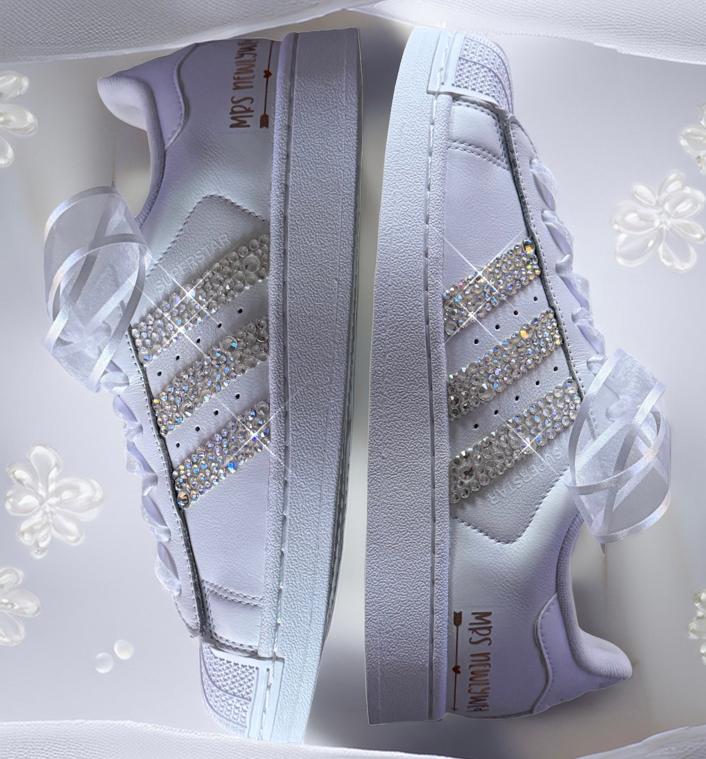 Custom White Adidas Superstar Luxury Crystal Sparkle Personalised Bridal Trainers