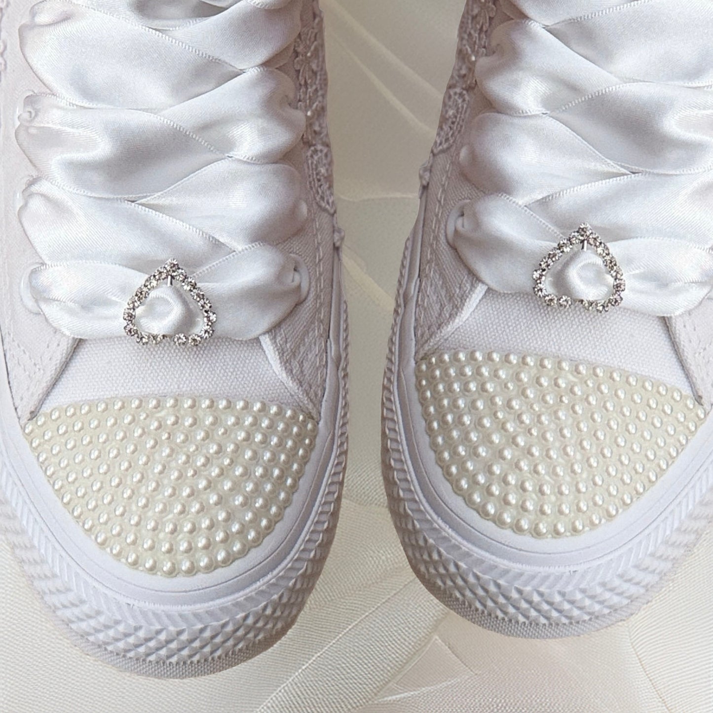 Custom Converse White Luxury Lace & Pearl Hi-Top Bridal Trainers