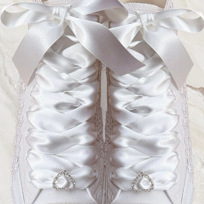 Custom Converse White Luxury Lace & Pearl Hi-Top Bridal Trainers