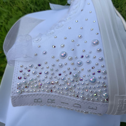 Custom Converse White Luxury Pearl Sparkle Hi-Top Bridal Trainers