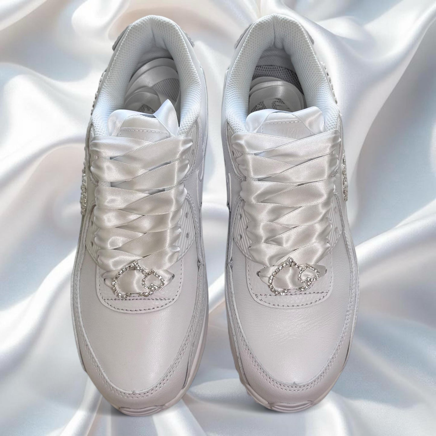 Custom Nike Air Max 90 White Personalised Luxury Crystal Sparkle Bridal Trainers