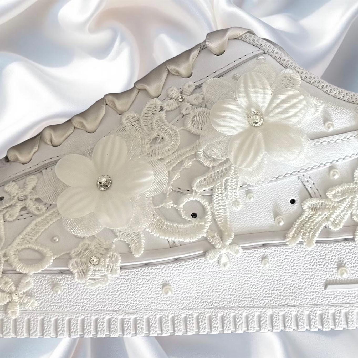 Custom Nike Air Force 1 AF1 White Personalised Luxury Lace Bridal Trainers
