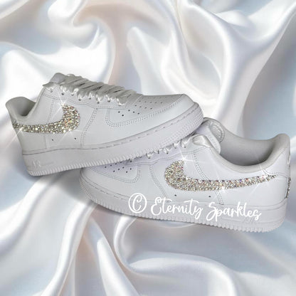 Custom Nike Air Force 1 AF1 White Personalised Luxury Crystal Sparkle Bridal Trainers