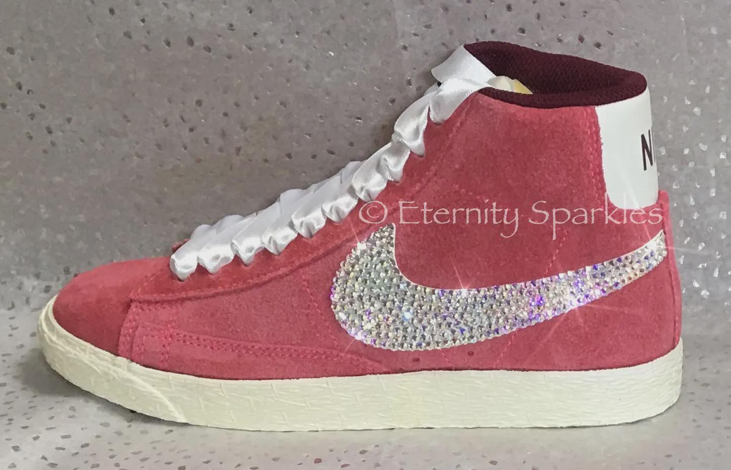 Custom Nike Blazer Rose Pink Suede Luxury Crystal Sparkle Ladies Trainers