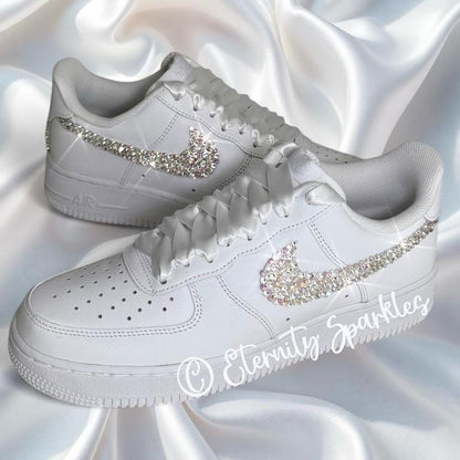 Custom Nike Air Force 1 AF1 White Personalised Luxury Crystal Sparkle Bridal Trainers