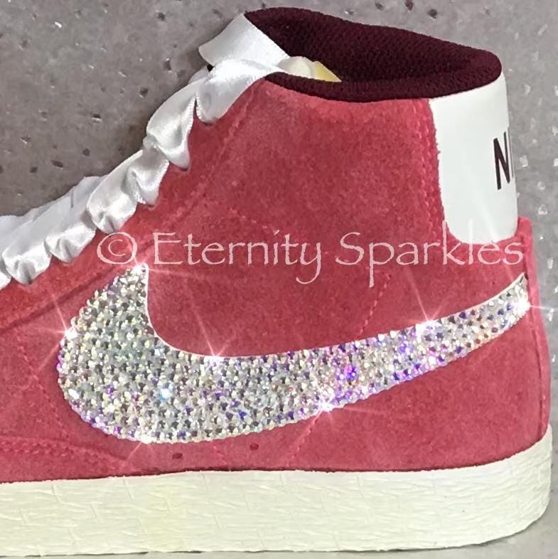 Custom Nike Blazer Rose Pink Suede Luxury Crystal Sparkle Ladies Trainers