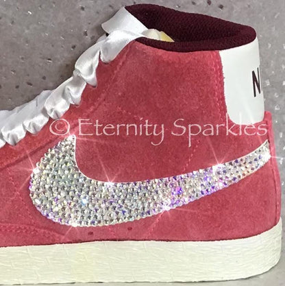 Custom Nike Blazer Rose Pink Suede Luxury Crystal Sparkle Ladies Trainers