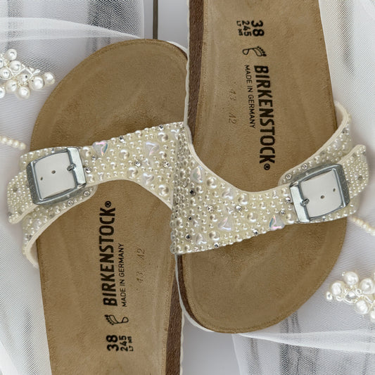 Custom Birkenstock Madrid Pearl Bridal Wedding Sandals