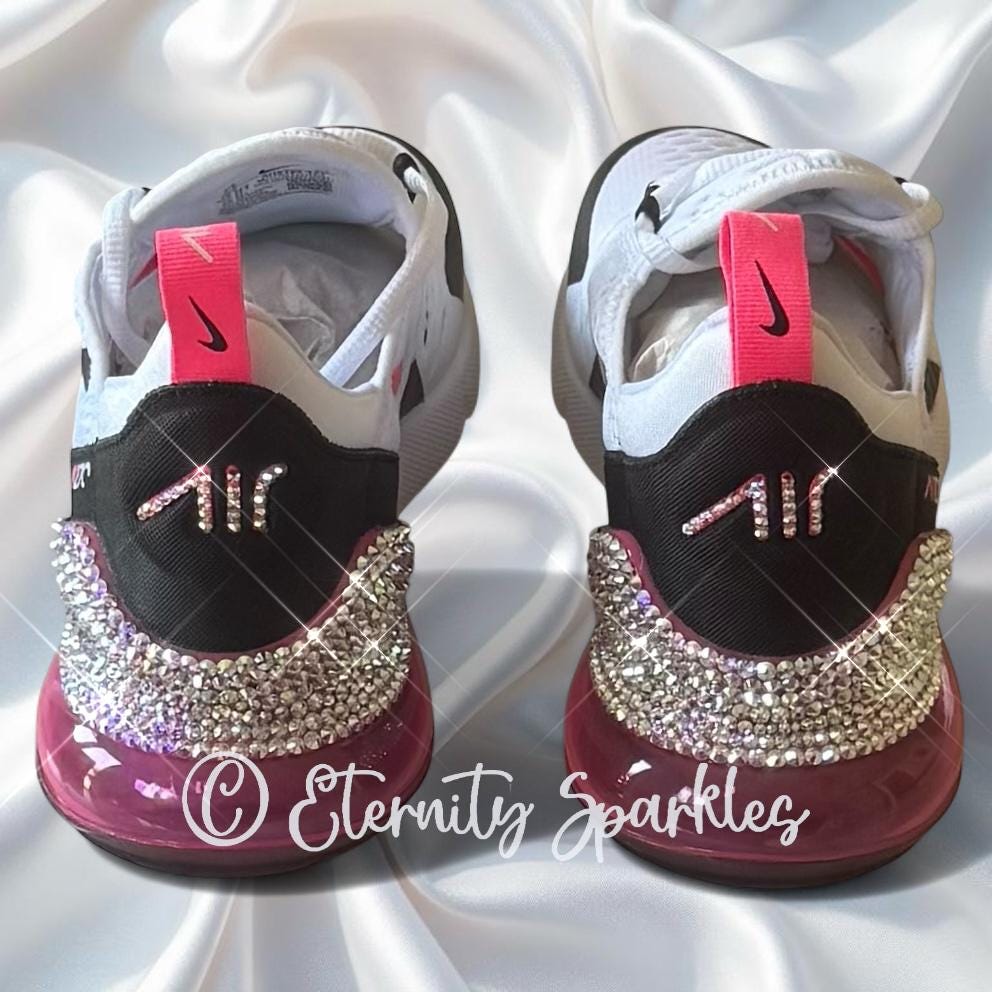 Custom Nike Air Max 270 White, Pink, Black Luxury Crystal Sparkle Trainers