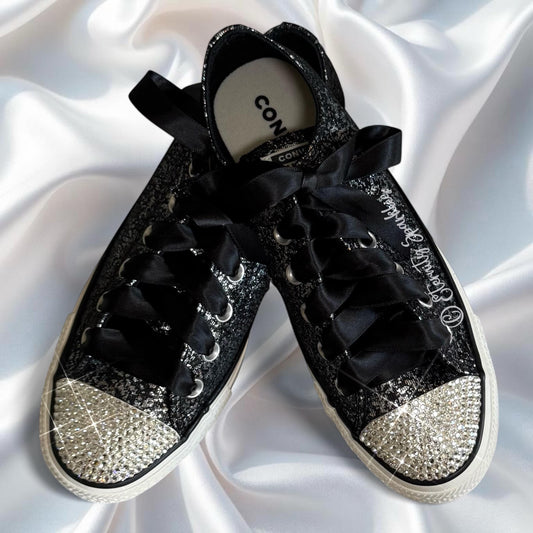 Custom Converse Black Glitter Luxury Crystal Sparkle Trainers