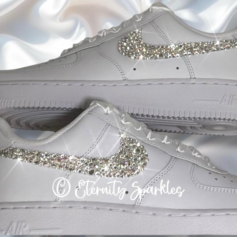 Custom Nike Air Force 1 AF1 White Personalised Luxury Crystal Sparkle Bridal Trainers