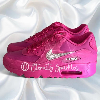 Custom Nike Air Max 90 Hot Pink Luxury Crystal Sparkle Trainers