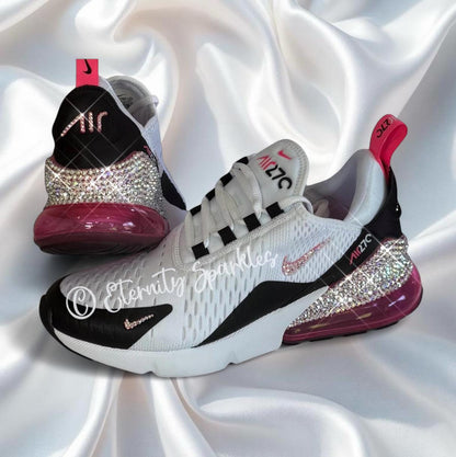 Custom Nike Air Max 270 White, Pink, Black Luxury Crystal Sparkle Trainers